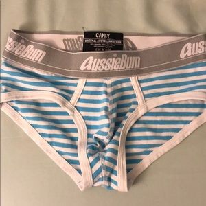 AussieBum blue and white striped briefs
